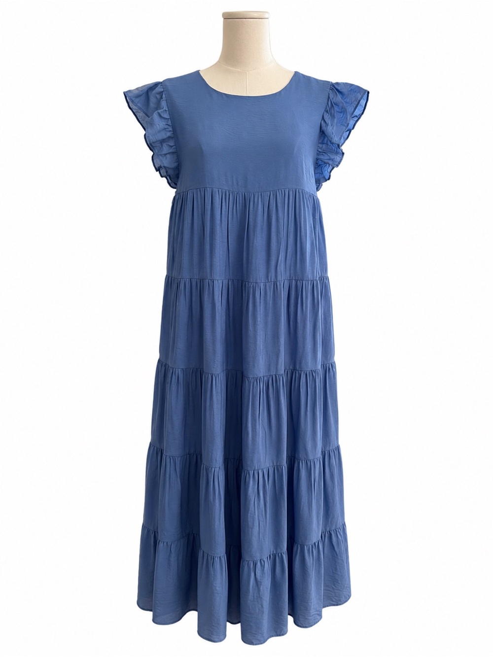 Vici Boutique Ruffle Sleeve Tiered Blue Maxi Dress Medium